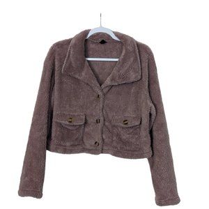 Women's SHEIN fleece cropped teddy jacket, purple, size S